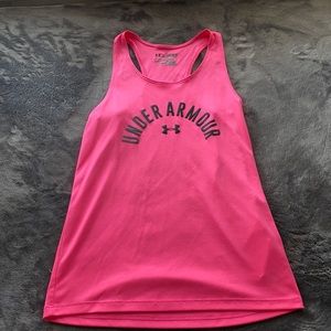 Bright pink Underarmour fitted tank top ymd 10-12